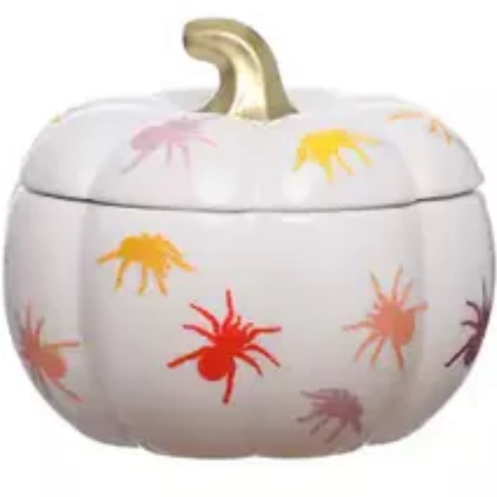Ashland White Pumpkin Jar with Colorful Spider Accents